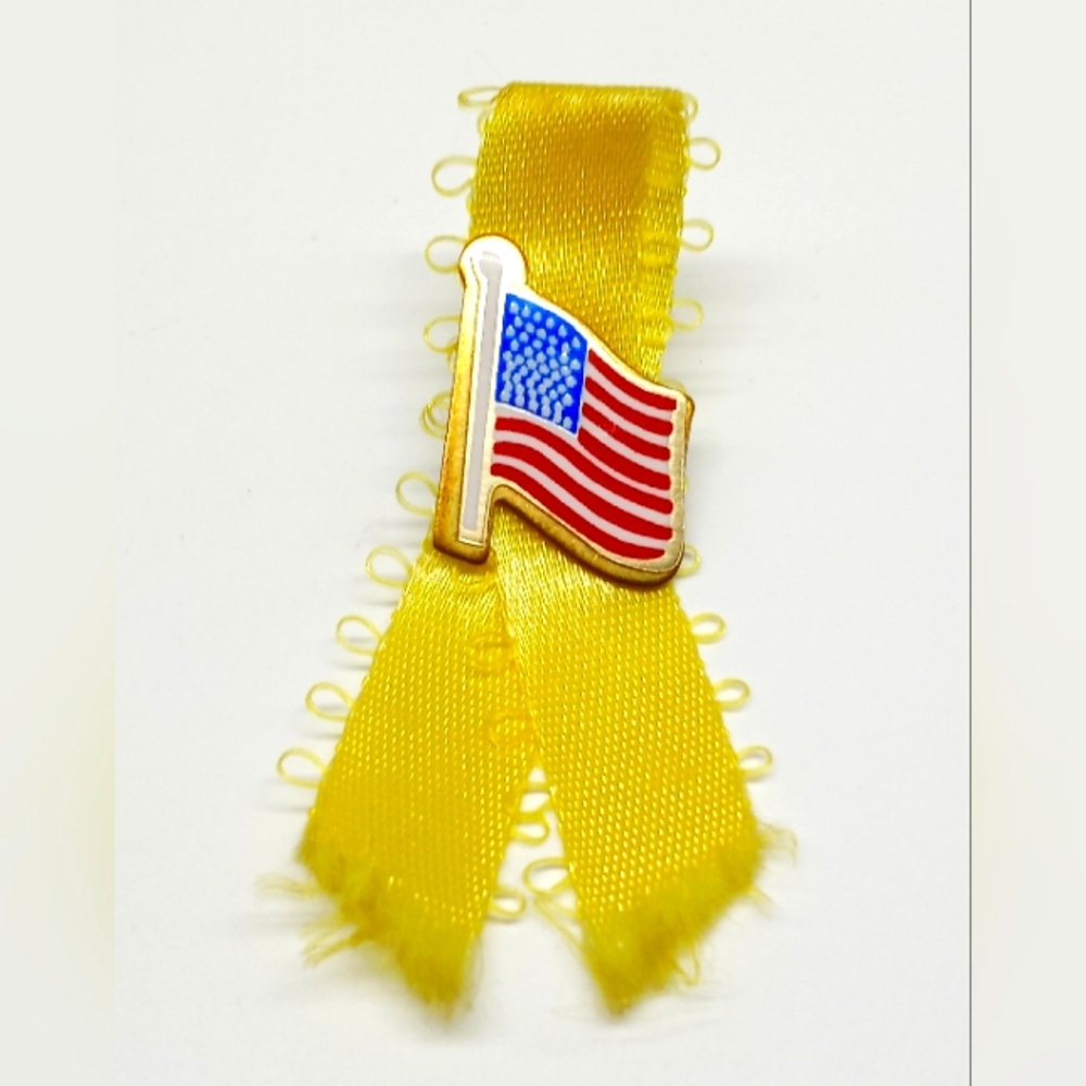 American Flag Lapel Hat Pin With Yellow Ribbon American Pride
